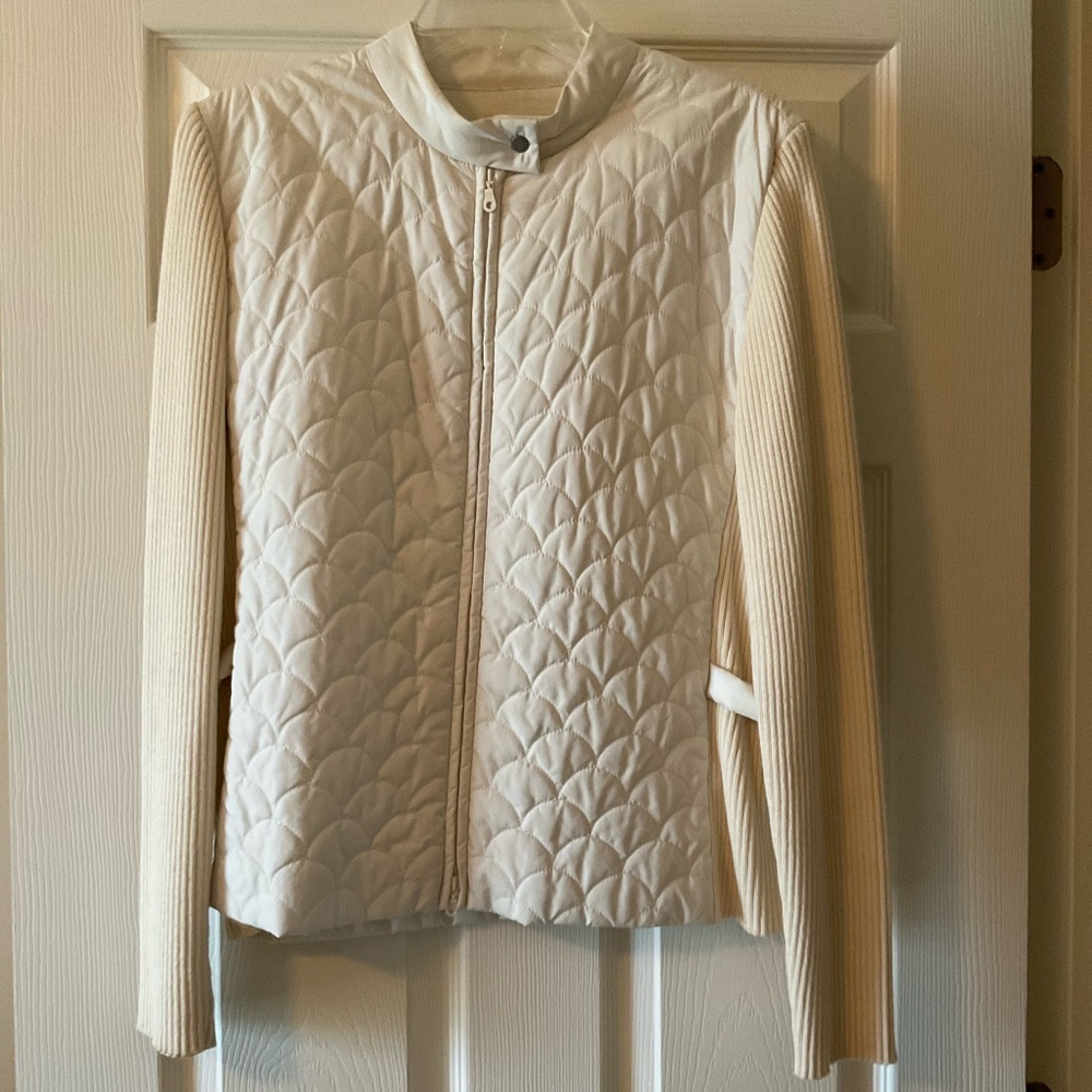 Sigrid Olsen Cream Quilted Vest with knit sleeves
